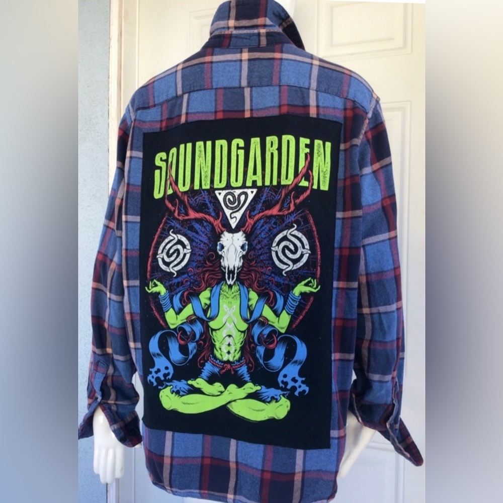 Soundgarden Vintage Tee Upcycled 100% cotton Flannel Shirt